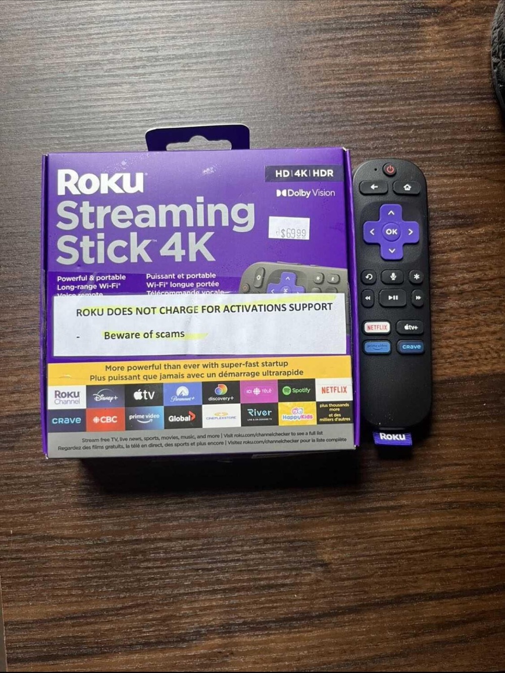 Roku Streaming Stick 4K in Purple and Black with Remote